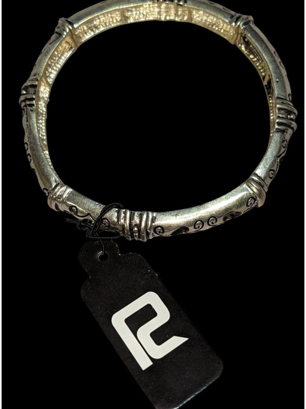 Boho Tribal Argento R2 Silver Tone Etched Stretch Bangle Bracelet